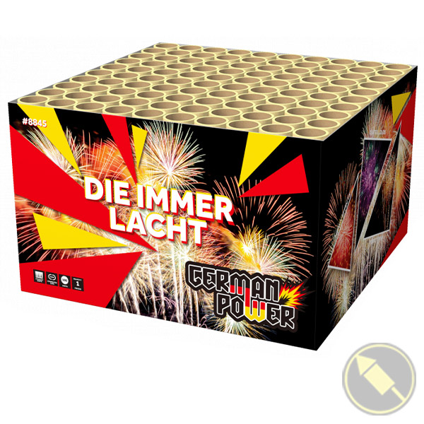 Je lacht altijd wanneer je deze 1,5KG compoundbox ziet met haar 100 schoten van 25 kaliber. De mooiste effecten zijn verwerkt in deze Die Immer Lacht compound